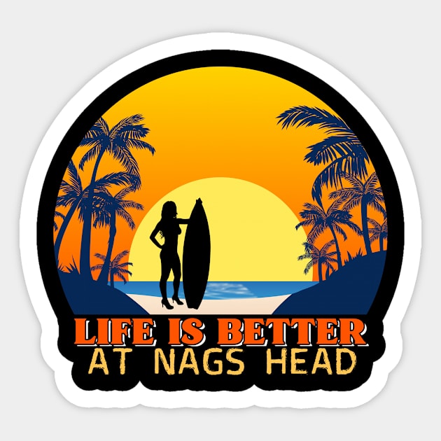 Surfing girl in Nags Head Sticker by ArtDesignDE